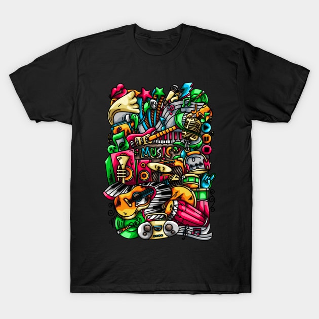 Music Doodle Illustration T-Shirt by Kincrevstudio